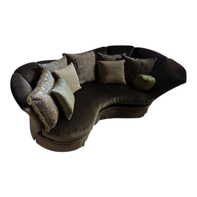 Sigourney Chocolate Velvet Sofa With Decorative Pillows Chairish