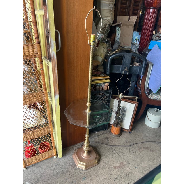 Mid-Century Modern Mid 20th Century Mid Century Modern Brass Floor Lamp With Octagon Glass Table For Sale - Image 3 of 5