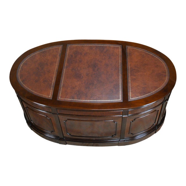 Traditional Oval Leather Top Executive Desk For Sale