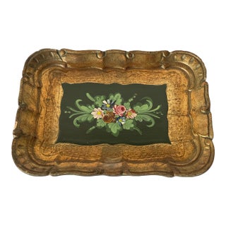 Vintage Italian Florentine Golden Small Tray Handpainted For Sale