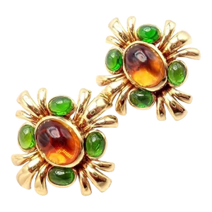Verdura 18k Yellow Gold Citrine Green Tourmaline Vintage Earrings