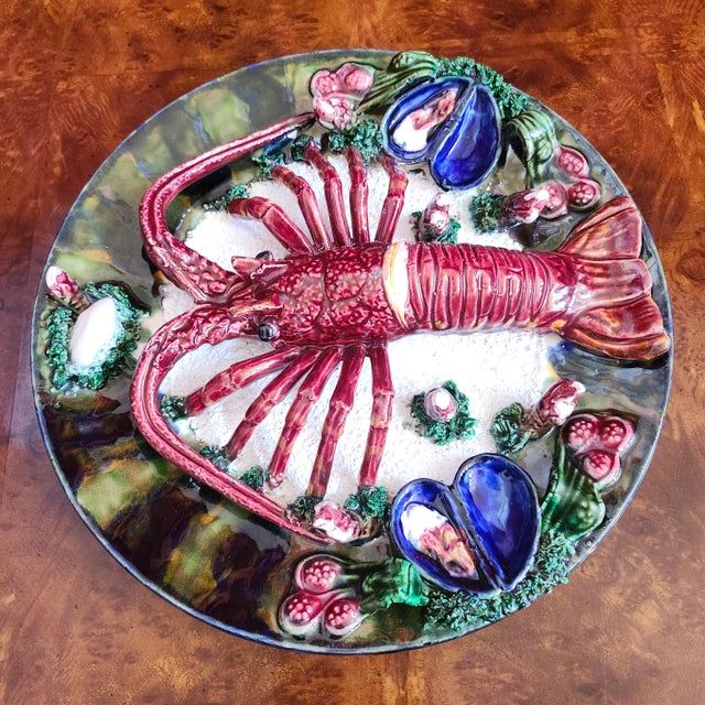 Traditional 13" Salt Lobster Crustacean Portugese Majolica Trompe l'Oeil of Mid Century For Sale - Image 3 of 10