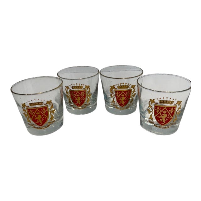 4 1960's Libbey Heraldry Crown Crest Rocks/Old Fashioned Glasses For Sale