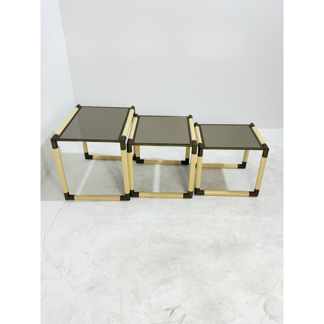 Enameled Metal and Brass Coffee Tables in the style of Tommaso Barbi, 1970, Set of 3 For Sale - Image 13 of 17