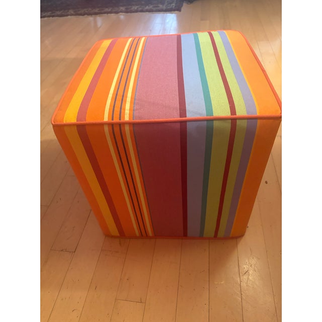 French Les Toiles Du Soleil Sunbrella Pouf Bonbon Plume For Sale - Image 3 of 6