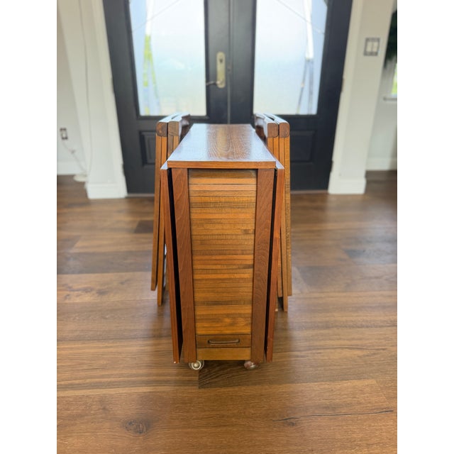 1960s Romanian Mid-Century Modern Teak Space Saver Dining Table With Four Hidden Nesting Chairs For Sale - Image 13 of 17