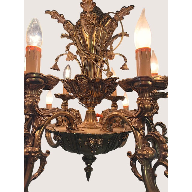 Metal Antique Italian Baroque Style Ornate Figural Ormolu Brass Chandelier 12 Light For Sale - Image 7 of 13