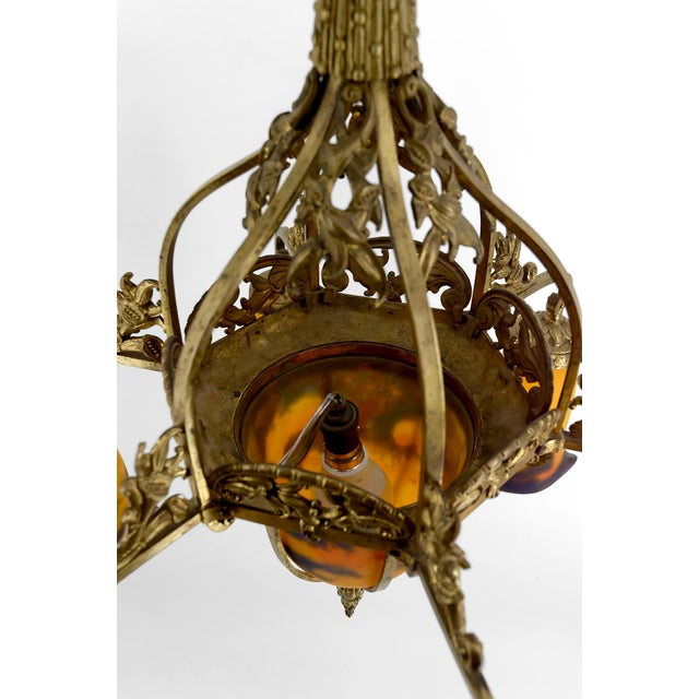 Art Deco Gilded Bronze and Blown Glass Chandelier from Muller Frères Lunéville, France, 1920s For Sale - Image 15 of 17