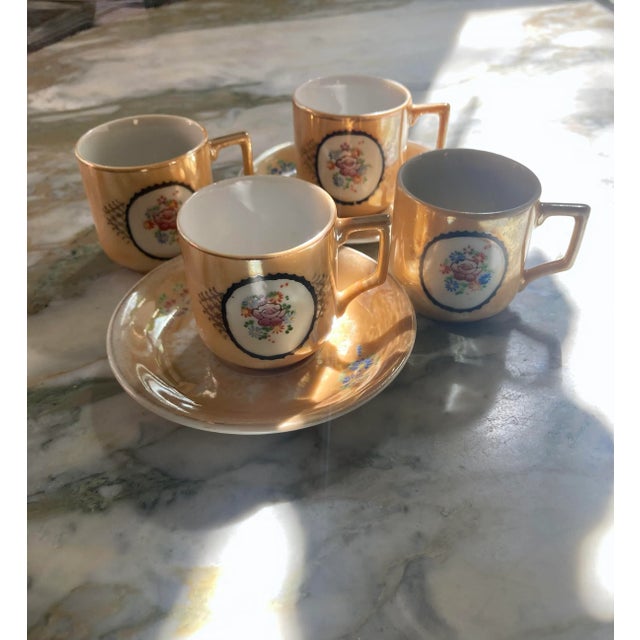 1940s Japan Orange Lustreware Demitasse Cups & Saucers Set- 6 Pieces For Sale In New York - Image 6 of 13