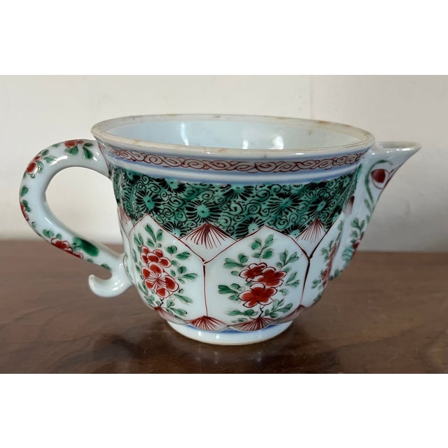 Antique Chinese famille verte porcelain small teapot or cream jug Kangxi Period (1662–1722). Features a lobed body...