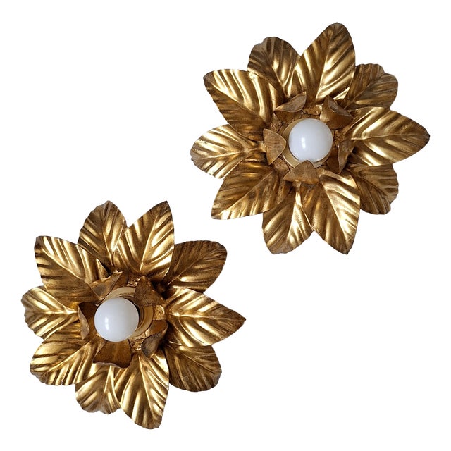 Vintage Golden Metal Ceiling Lights, 1970s, Set of 2 For Sale