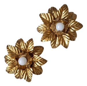 Vintage Golden Metal Ceiling Lights, 1970s, Set of 2