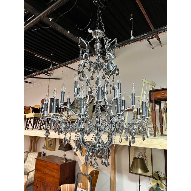 Glass Large Vintage Smoke Crystal 24 Light Chandelier For Sale - Image 7 of 9