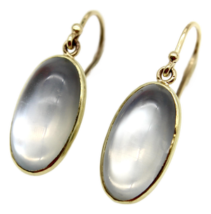 1900-1909 Pair of Signature 14k Gold Moonstone Cabochon Earrings With Shepherd Hooks