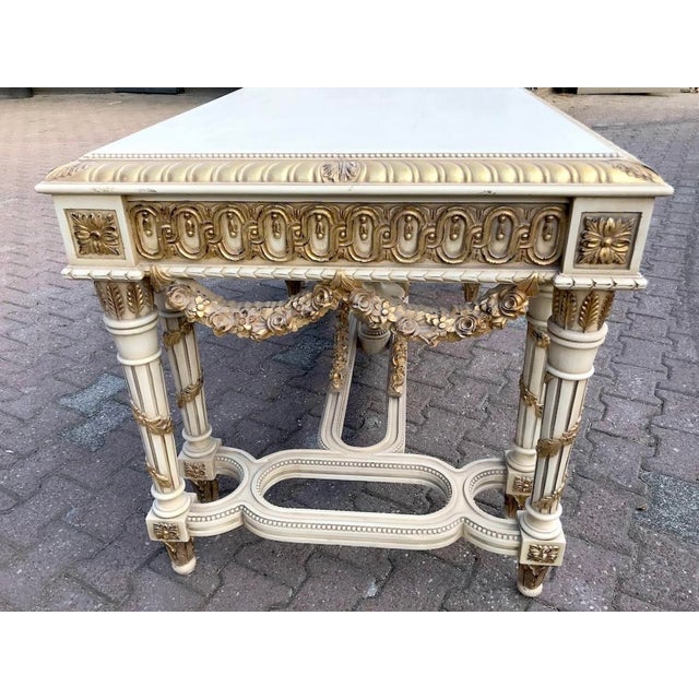 1980s French Louis XVI Cream Gilt Beech Center Table For Sale - Image 11 of 12