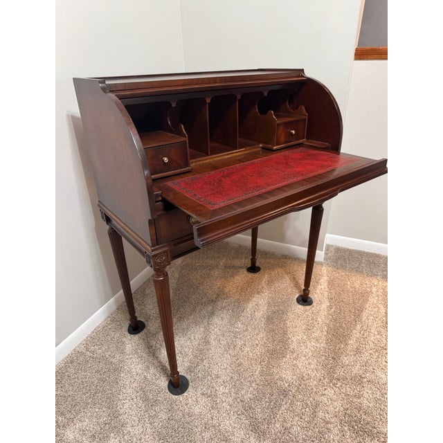 Late 20th Century Louis XVI Revival Style Cylinder Roll-Top Desk For Sale - Image 9 of 11