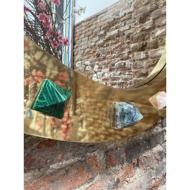 Modern Spanish Circular Brass Mirror with Semi Precious Stones For Sale - Image 9 of 11