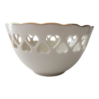 Lenox Heart Collection Bowl Heart Cut Outs and Gold Trim Embossed Rose Vintage For Sale