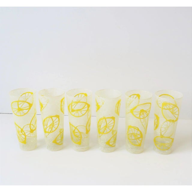 Mid-Century Modern Vintage Lemon Yellow Lemons Highball Cocktail Glasses, Set of 6 For Sale - Image 3 of 12