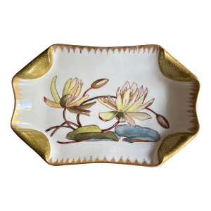 Antique 19th Century French Limoges Haviland & Company Porcelain Aesthetic Movement Platter With Hand Painted Water Lilies Circa 1880