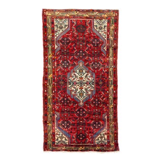 1960s 1960s Persian Hamadan Wool Rug With Medallion Motif in Red For Sale