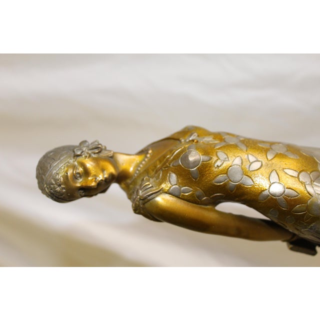 1990s Art Deco Sculpture Lady the Book Lady Bronze and Marble For Sale In Los Angeles - Image 6 of 18