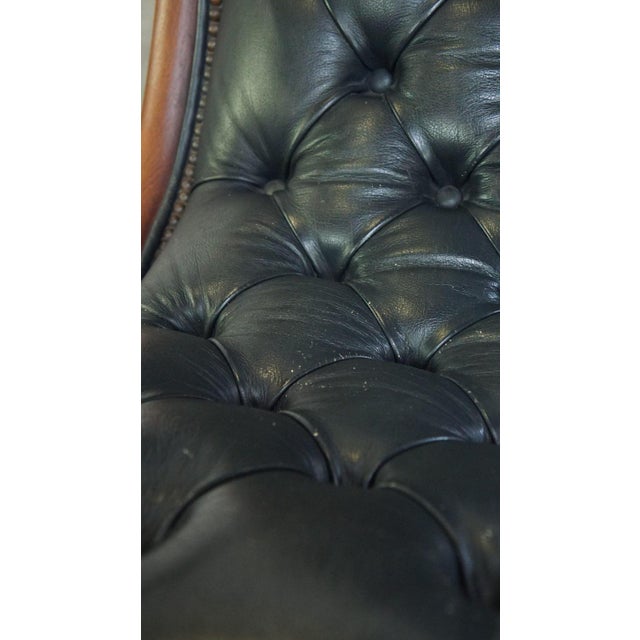 Dark Blue Chesterfield Armchair in Leather and Combined with Wood For Sale - Image 12 of 14