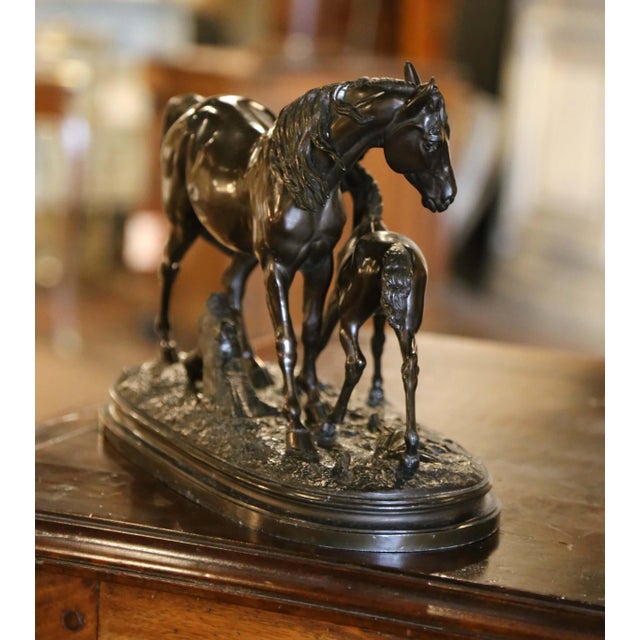 19th Century French Patinated Spelter Horse and Foal Sculpture After p.j. Mêne For Sale In Dallas - Image 6 of 8