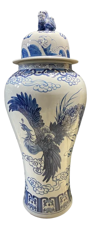 Mansion Size Chinoiserie Ginger Peacock Jar 44" H