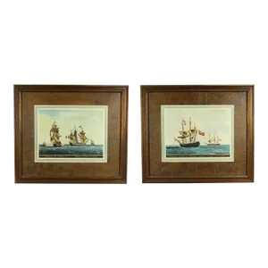 Vintage After Jean-Jérôme Baugean French Nautical Set of Two Maritime Wood Block Prints, Framed