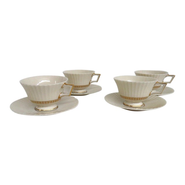 Lenox Cretan Footed Tea Cupsnd Saucers - Service for 4 For Sale