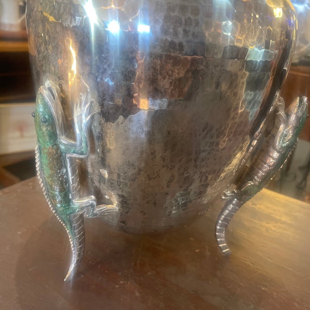 Vintage Lizard Hammered Silver Plated Metal Stone Inlaid Vase by Emilia Castillo For Sale In Phoenix - Image 6 of 7