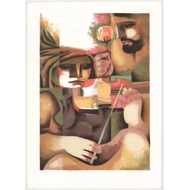 Jorge Dumas (born Uruguay 1928-1985) "Una Flor, Una Canción (Lady playing violin)" musician lithograph on paper, pencil...