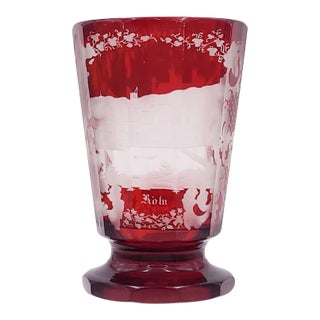 Circa 1900 Bohemian Engraved Ruby Flashed Glass Vase For Sale