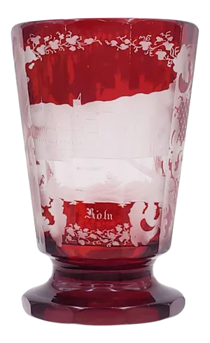 Circa 1900 Bohemian Engraved Ruby Flashed Glass Vase