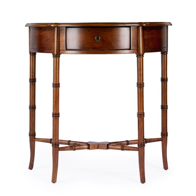 Spritely Home Accent Furniture Skilling 31 in. W Specialty Demilune Shape Wood 1 Drawer Console Table, Olive Ash For Sale - Image 4 of 9