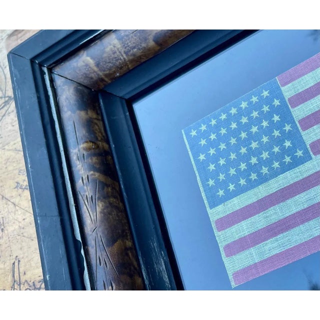 1910s Antique 1912 Gauze Staggered 48 Star American Flag in Antique Marbleized Frame For Sale - Image 5 of 7