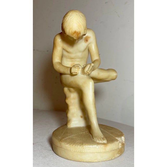 Stone Antique Hand Carved Alabaster Stone Boy With Thorn in Foot Sculpture Statue Art For Sale - Image 7 of 16