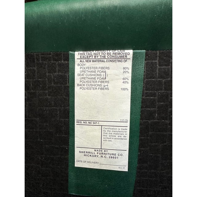 Sherrill Furniture Whitmore Sherrill Furniture Green Leather Chair & Ottoman, 2 Pieces For Sale - Image 4 of 7