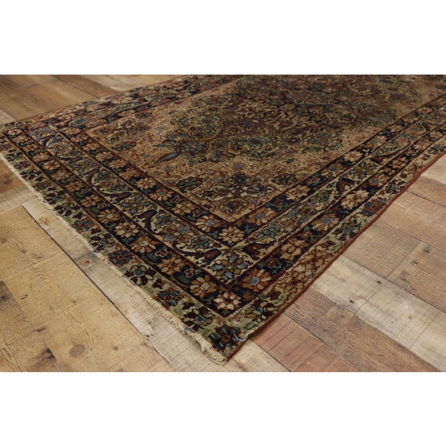 Tan Distressed Antique Persian Kerman Rug - 3'9 X 6'5 For Sale - Image 8 of 11