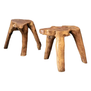 English Primitive Teak Root Side Tables, Set of 2