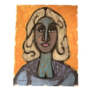 1960’s Original E.J.Hartmann Abstract Female Portrait Painting Signed For Sale