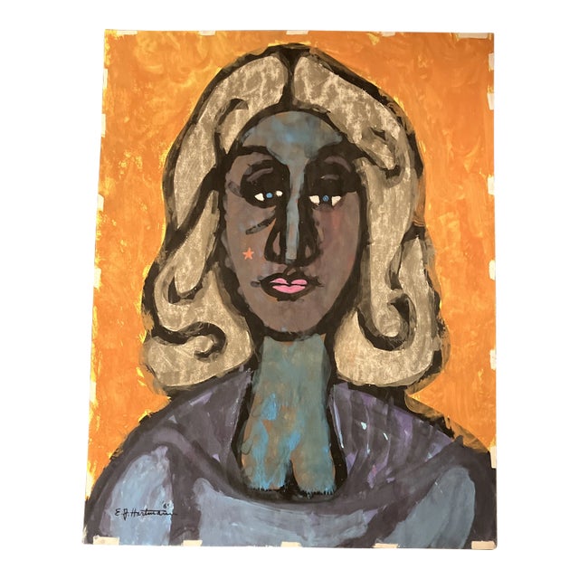 1960’s Original E.J.Hartmann Abstract Female Portrait Painting Signed For Sale