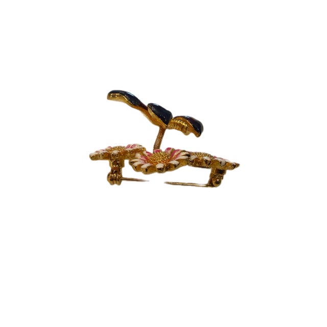 1960s Vintage 1960's Kenneth J. Lane Enamel and Crystal Trembler Butterfly on Daisies Brooch For Sale - Image 5 of 9