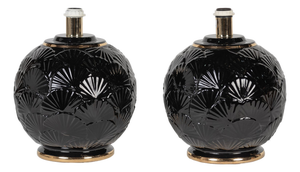 Spherical Lamps in Decorated Black Ceramic, 1970s, Set of 2