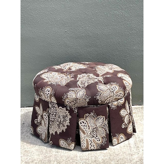 Vintage Paisley Tufted Ottoman For Sale - Image 4 of 12