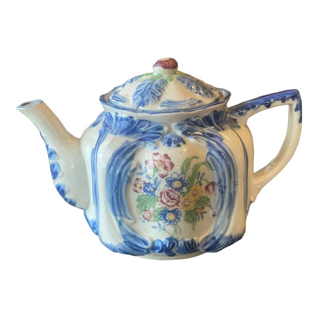 1990s 1970s Glazed Ceramic Floral Teapot For Sale