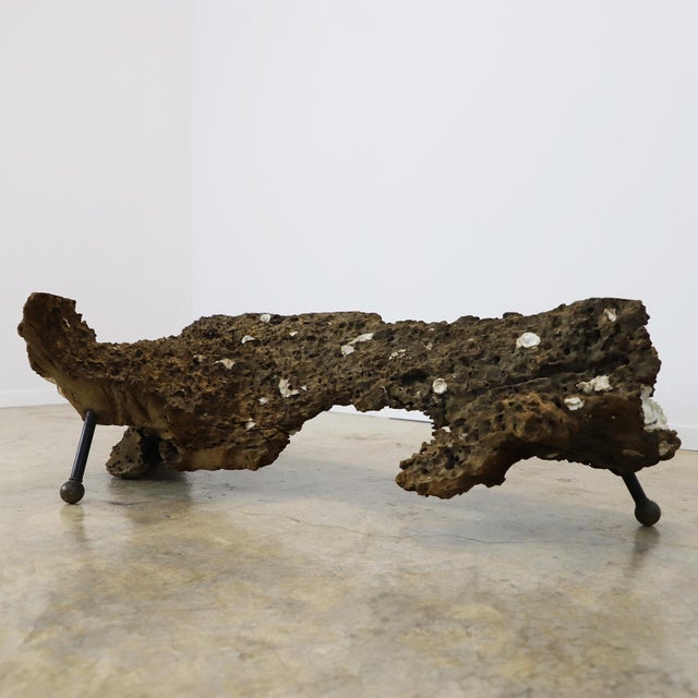 Circa 1960. We offer this Unique Organic Wood Base Coffee Center Table. Made of a piece of solid wood that was eroded by...