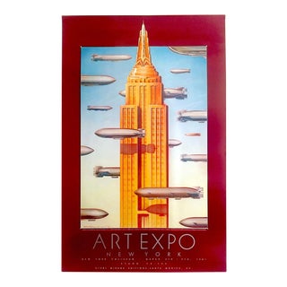 Dave MC Macken Vintage 1981 Lithograph Print New York Art Expo Zeppelins Exhibition Poster For Sale