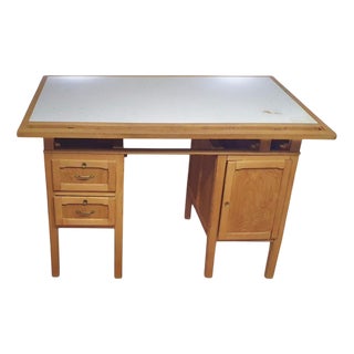Large Oak Architect's Desk, 1940s For Sale